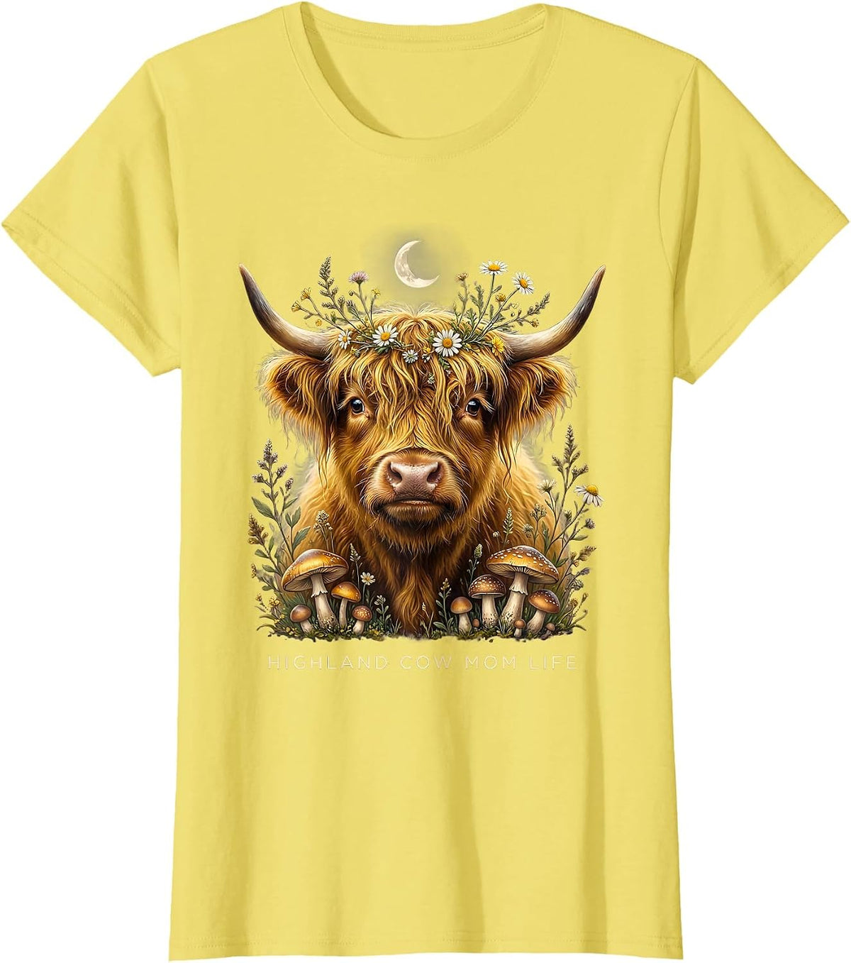 Highland Cow Mom Life Graphic Design T-Shirt - Lemon Yellow