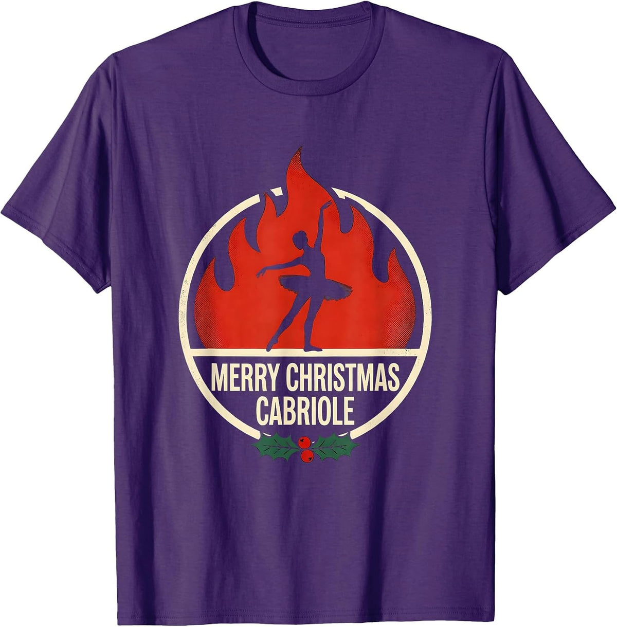 Men's Merry Christmas Cabriole Screenprint Poster Ballet Dancer T-Shirt - Purple