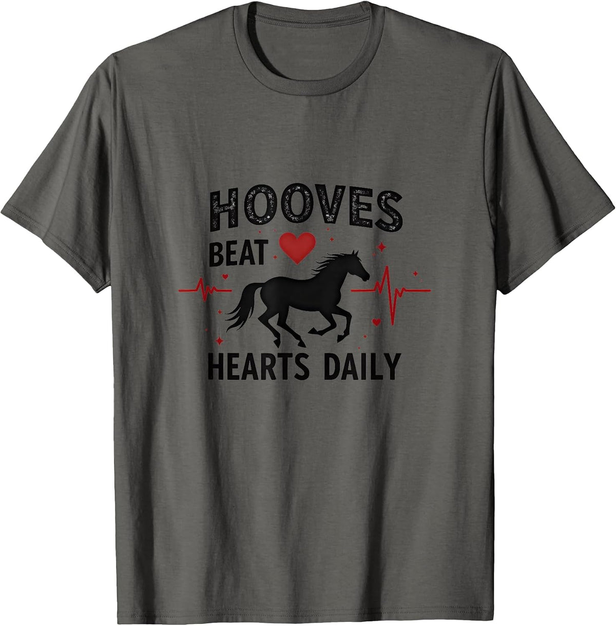 Hooves Beat Hearts Daily Horse Lover Design T-Shirt - Asphalt Grey