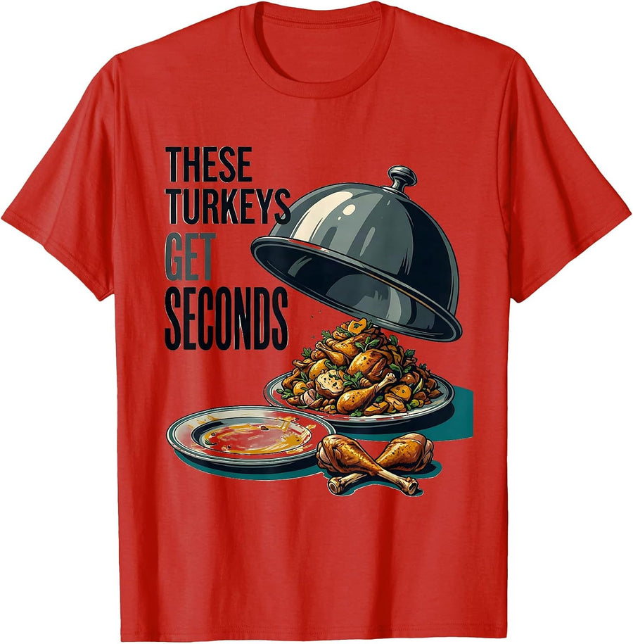 Men's These Turkeys Get Seconds Midcentury Modern Thanksgiving T-Shirt - Red