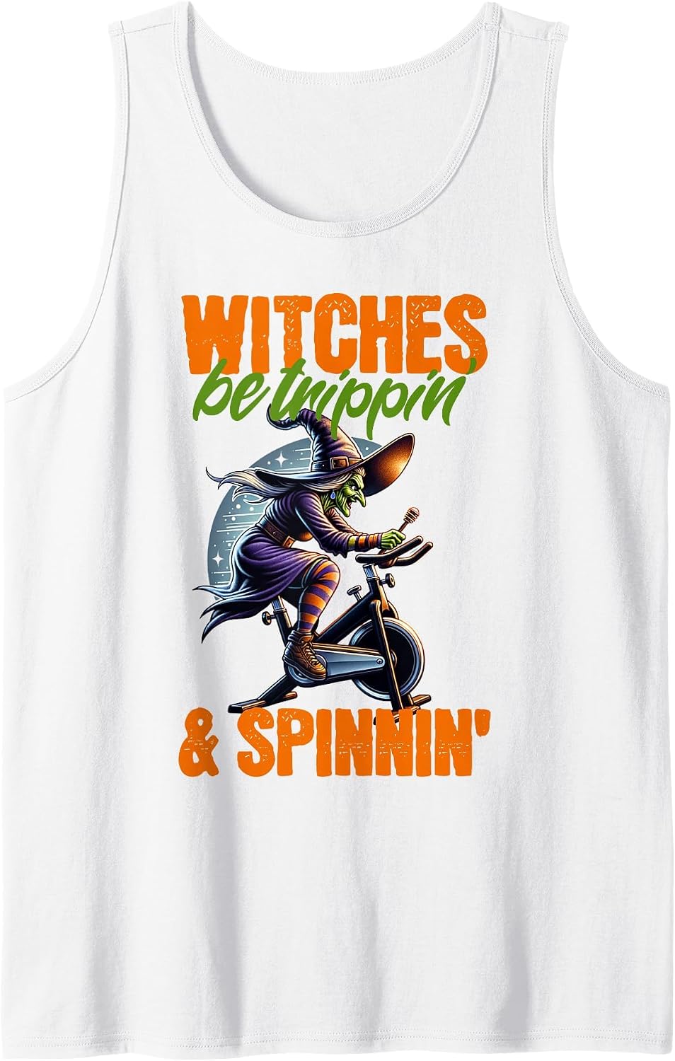 Witches Be Trippin' & Spinnin' Halloween Spin Class Tank Top - White