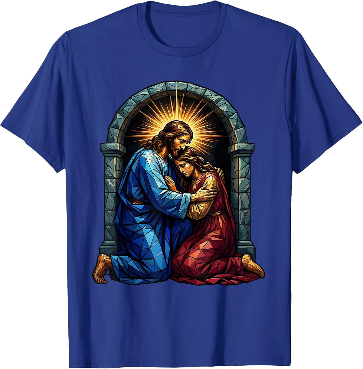 Men's Jesus Comforting Weeping Woman at the Tomb T-Shirt - Royal Blue