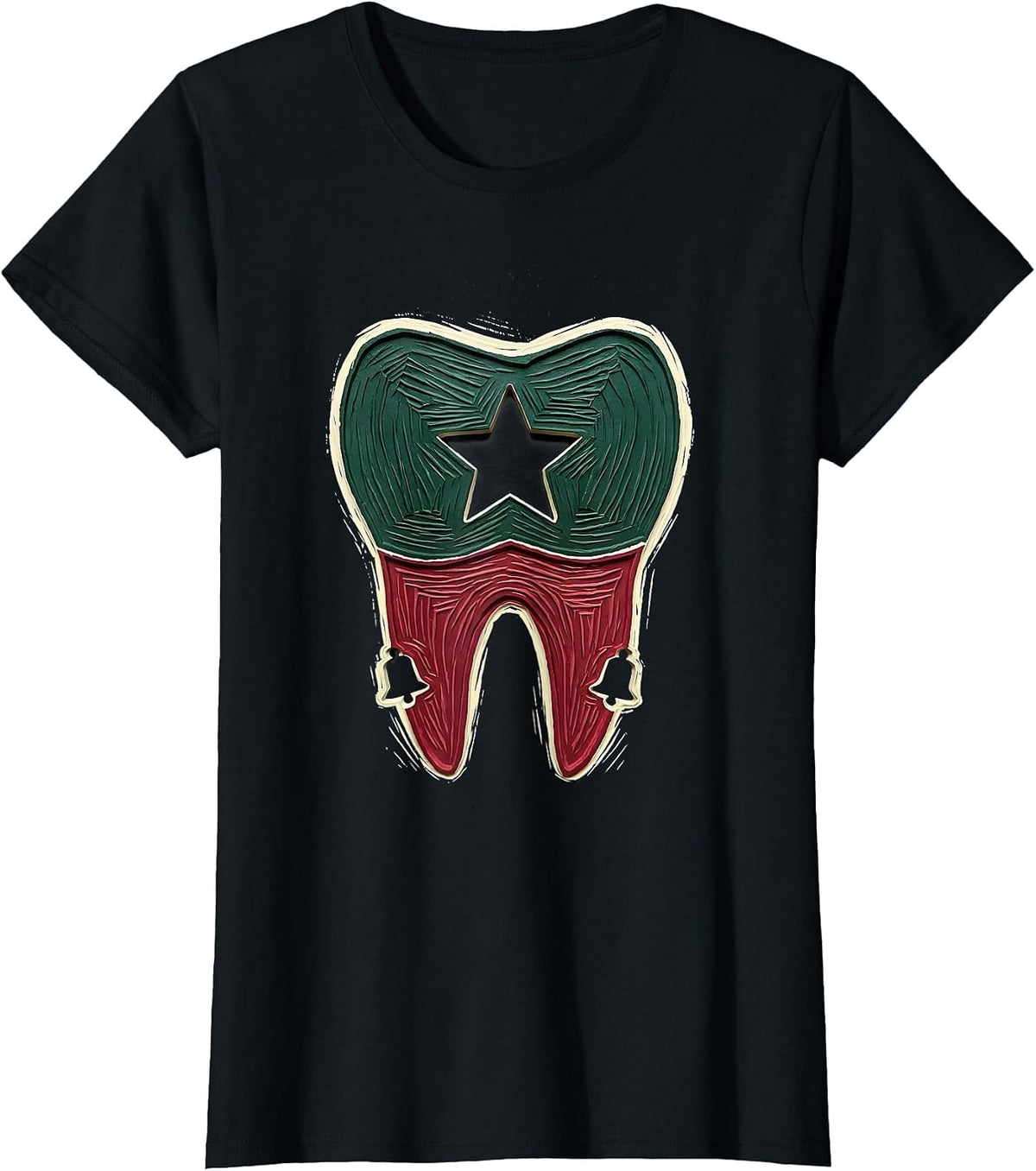 Oversized Tooth Evergreen Cranberry Dental Christmas Humor T-Shirt - Black