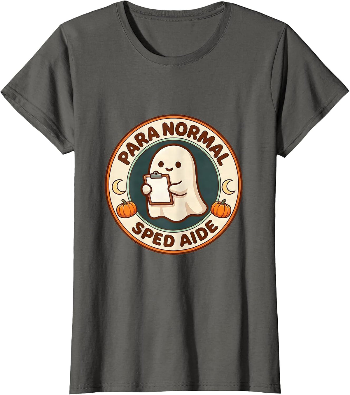 Women's Para Normal SPED Aide Cute Kawaii Ghost Halloween T-Shirt - Asphalt Grey