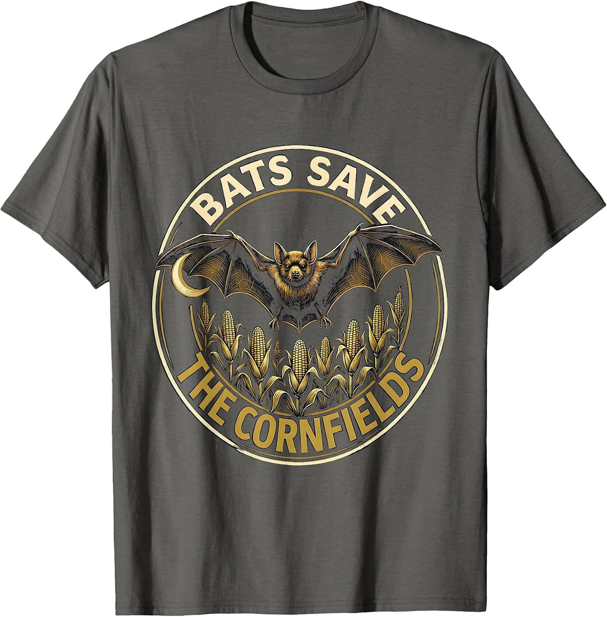 Bats Save The Cornfields Funny Bat Lover Biology Science T-Shirt - Asphalt Grey