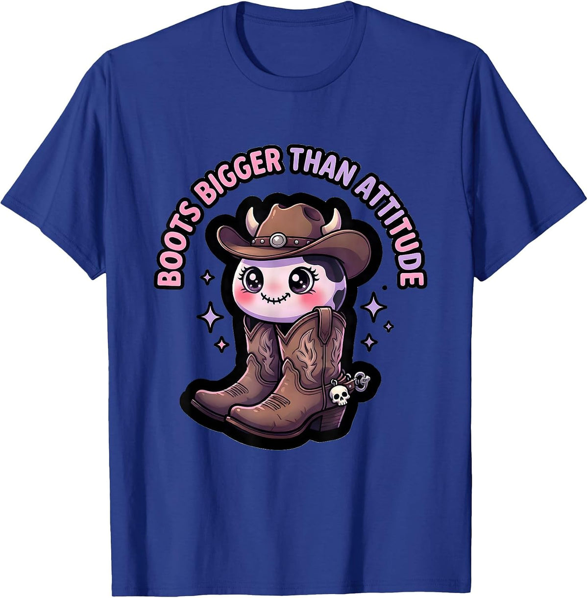 Boots Bigger Than Attitude Cowgirl Design T-Shirt - Royal Blue