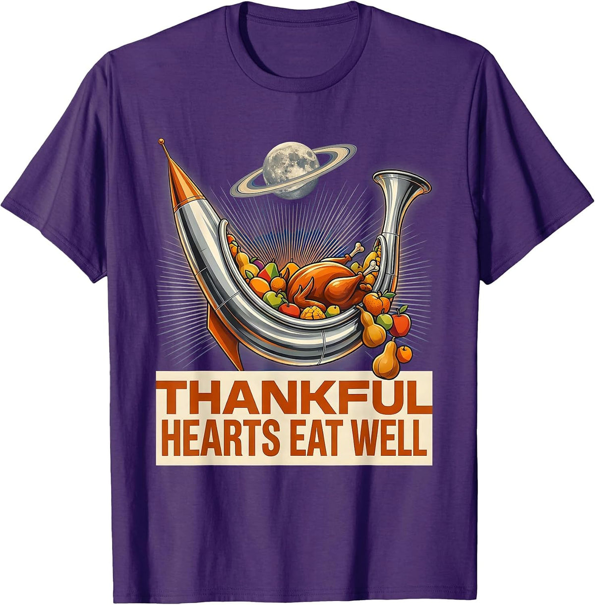 Men's Thankful Hearts Eat Well Thanksgiving Design T-Shirt - Purple