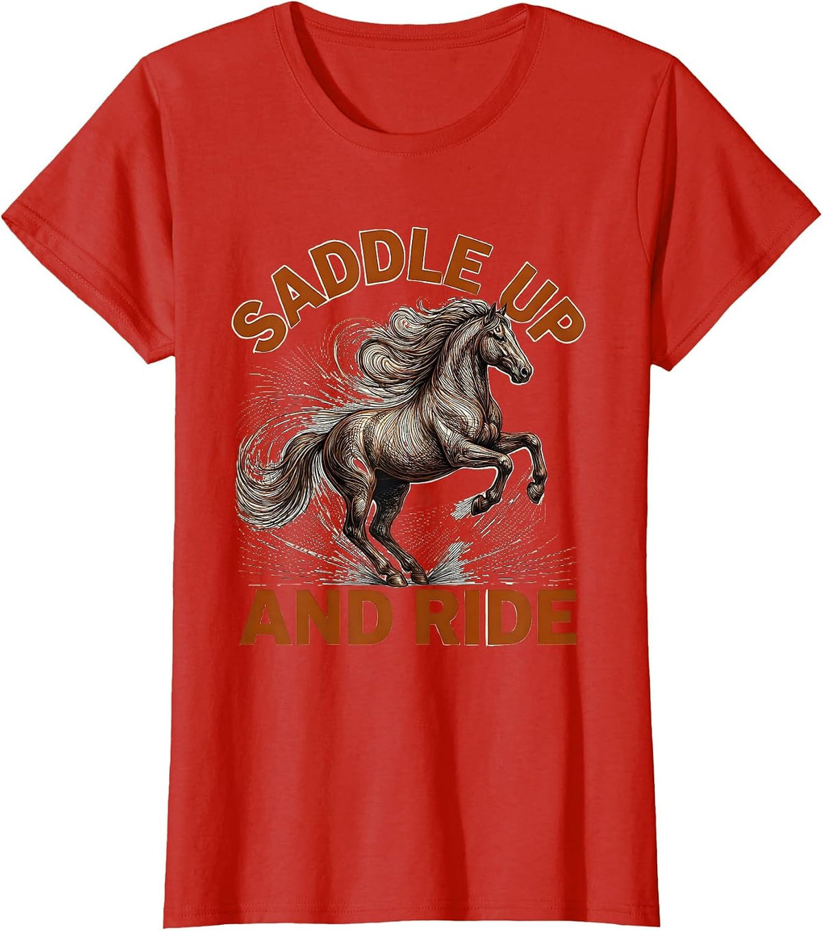 Saddle Up and Ride Horse Lover Design T-Shirt - Red