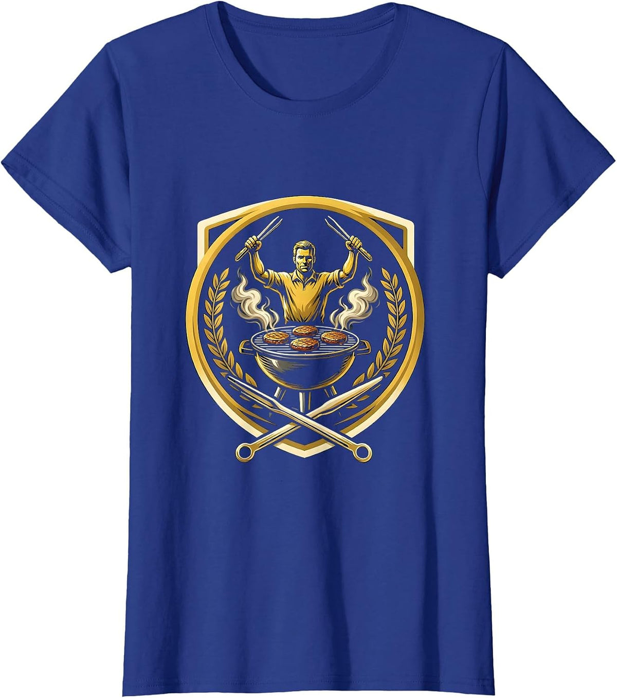 Women's Dad Grilling Burgers Backyard BBQ Graphic T-Shirt - Royal Blue