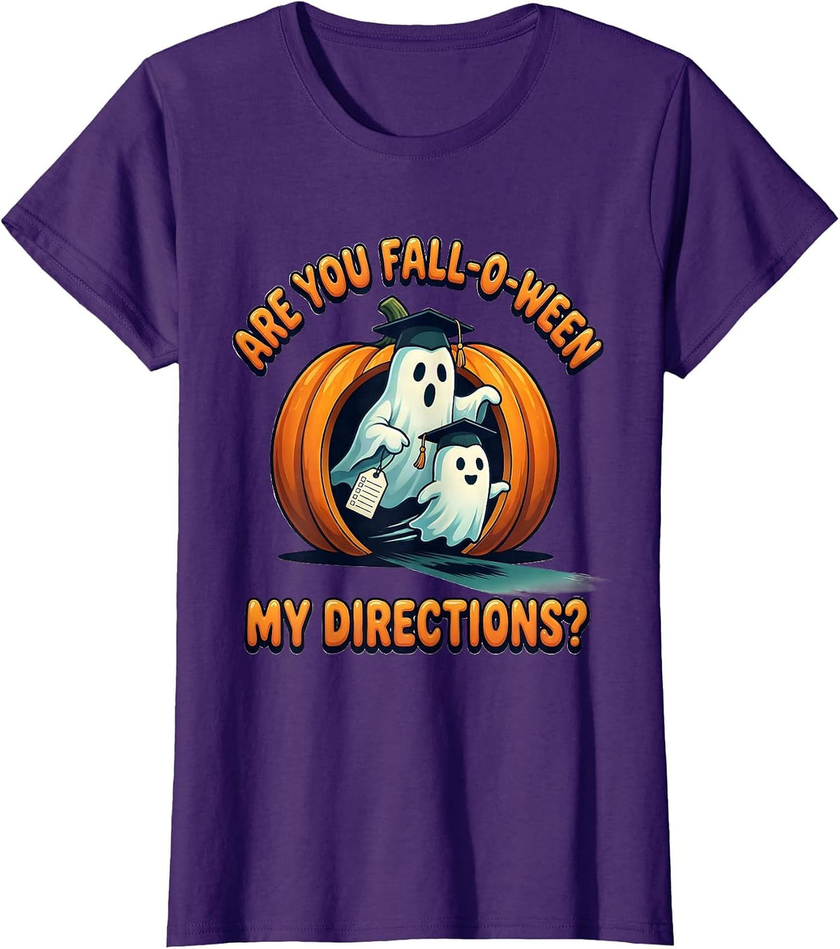 Women's Are You Fall-O-Ween My Directions Teacher Halloween Ghost T-Shirt - Purple