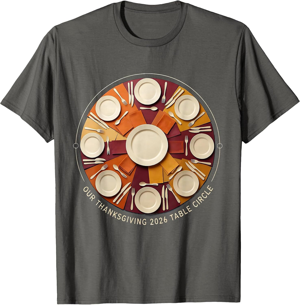Men's Our Thanksgiving 2026 Table Circle Family Crew Matching T-Shirt - Asphalt Grey