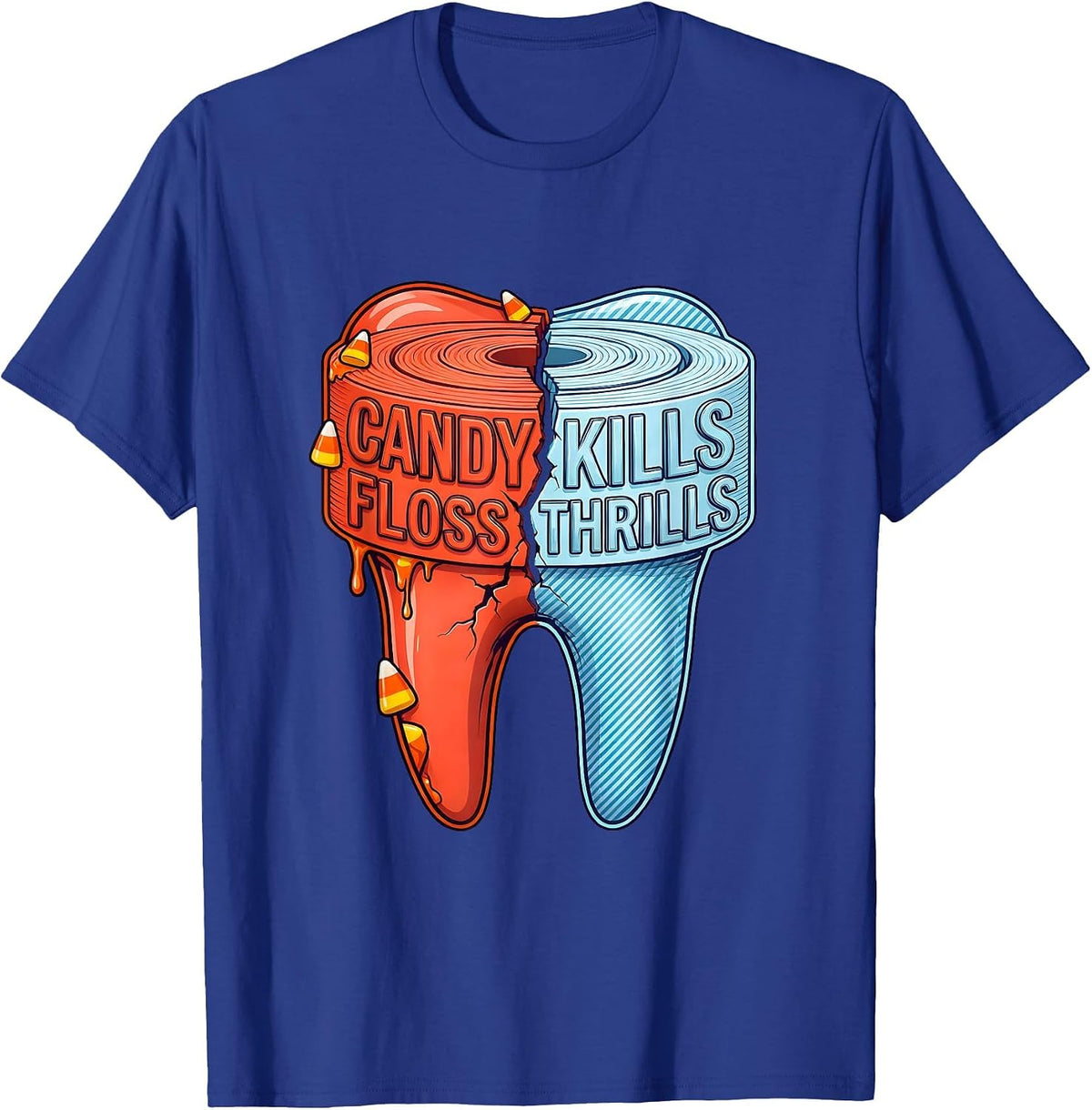 Halloween Dental Candy Kills Floss Thrills Design T-Shirt - Royal Blue