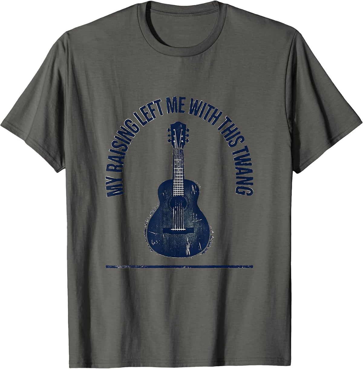 My Raising Left Me With This Twang Rubber Stamp Country T-Shirt - Asphalt Grey