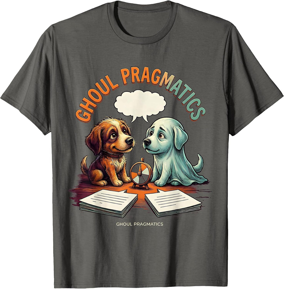 Men's Ghoul Pragmatics Funny Speech Therapy SLP Halloween Humor T-Shirt - Asphalt Grey