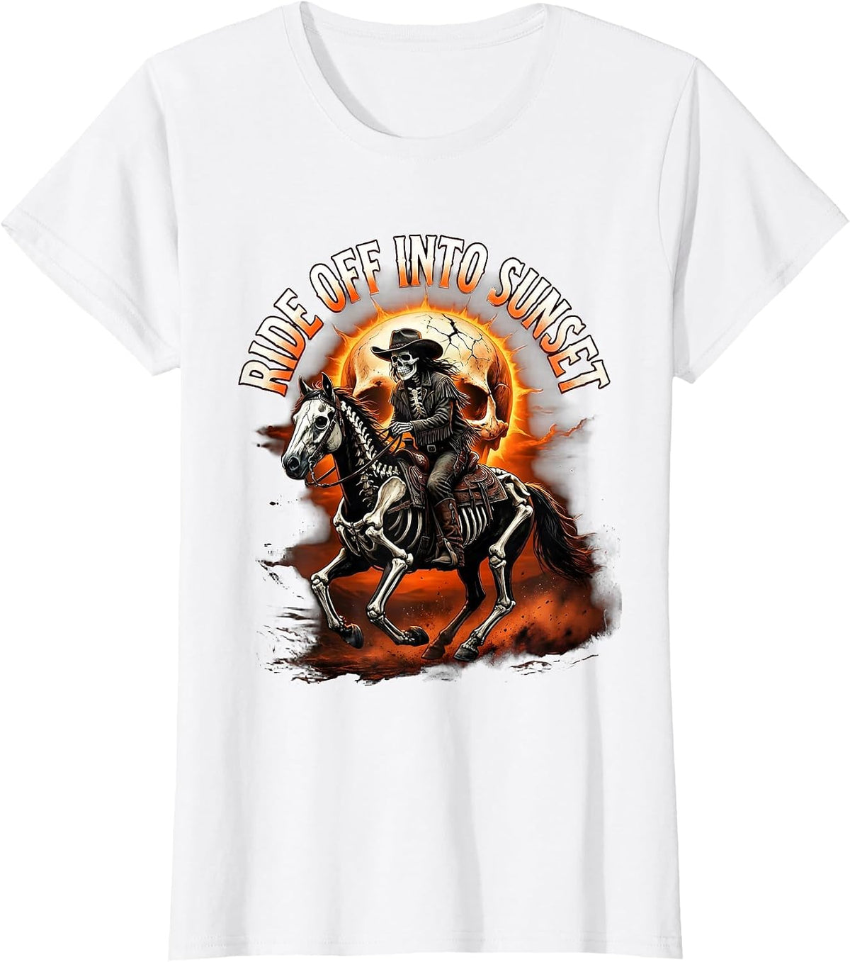 Women's Ride Off Into Sunset White Cowgirl Design T-Shirt - White