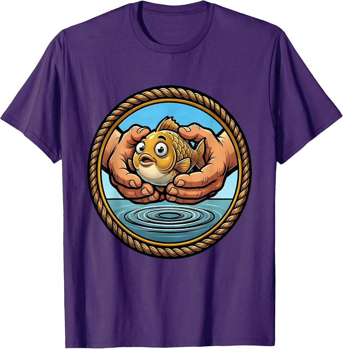 Men's Catch and Release Fishing Graphic Design T-Shirt - Purple