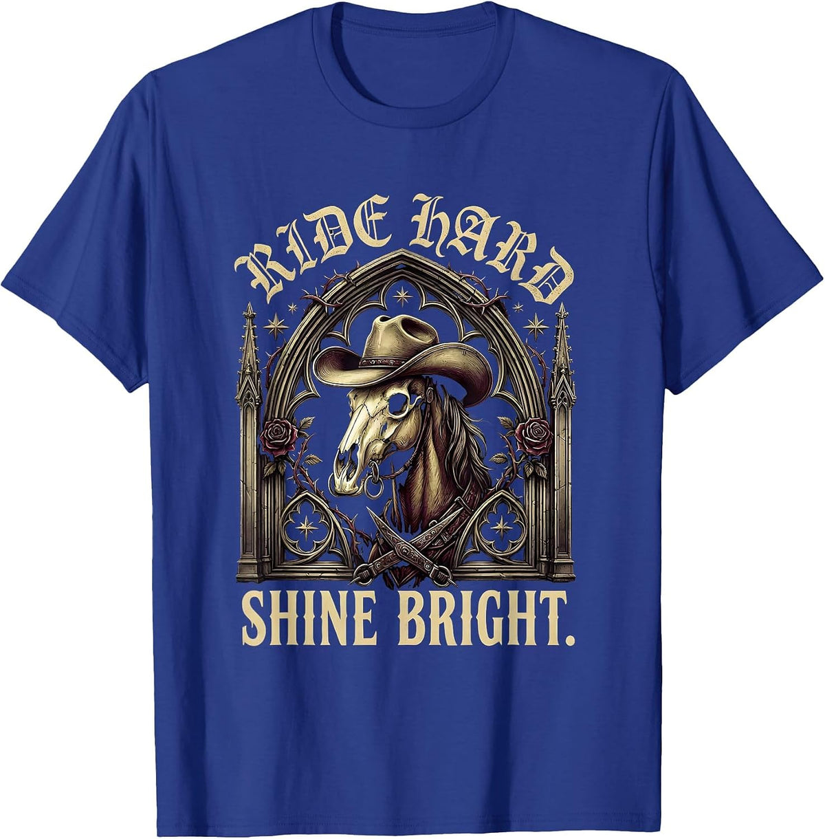 Ride Hard Shine Bright Cowgirl Design T-Shirt - Royal Blue