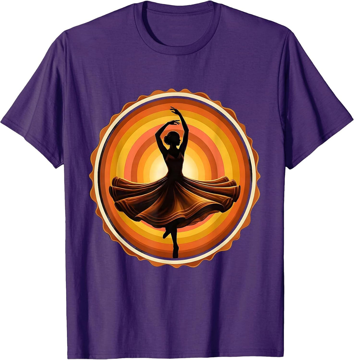 Men's Graceful Dancer Mid-Spin Spotlight Illustration T-Shirt - Purple