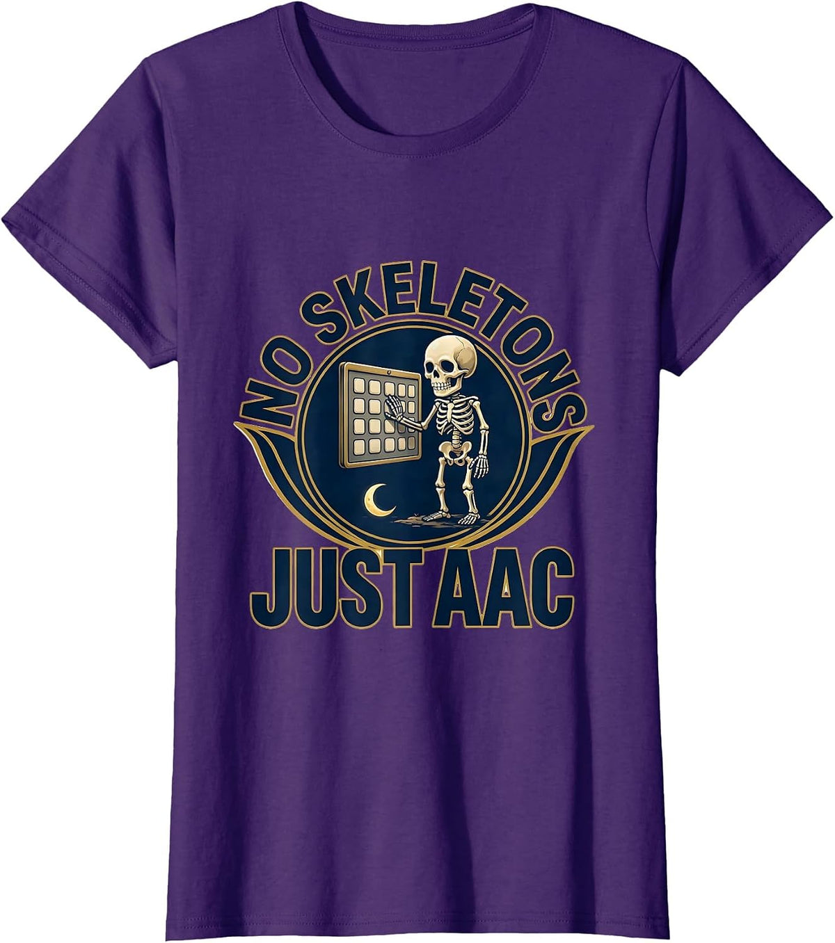 Women's No Skeletons Just AAC Funny Speech Therapy SLP Halloween T-Shirt - Purple