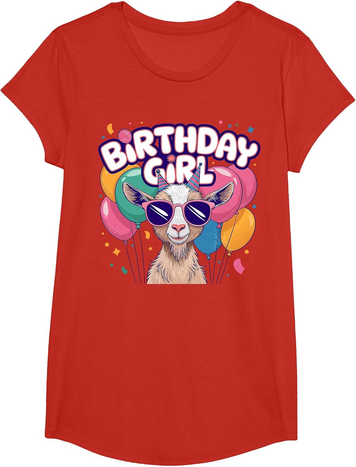 Birthday Girl Goat Kids T-Shirt - Girls Red