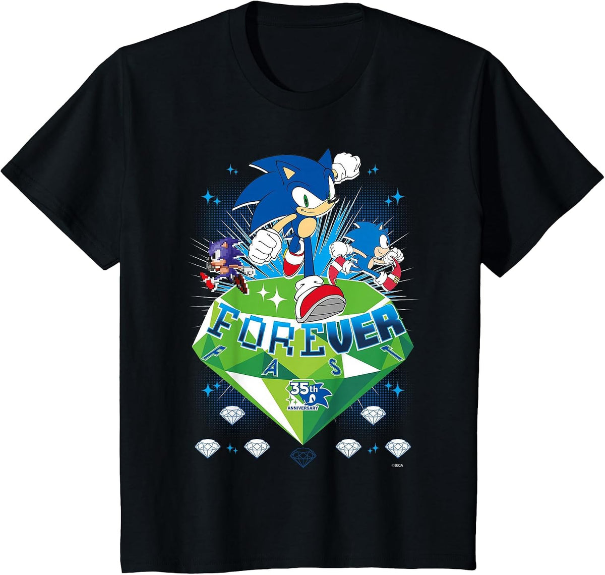 Sonic the Hedgehog 35th Anniversary Forever Fast Emerald Run T-Shirt - Black