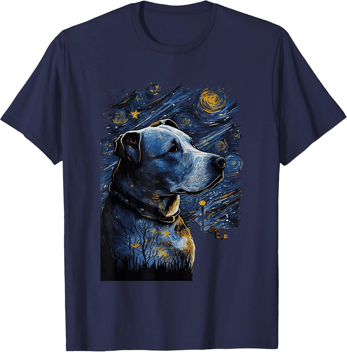 Pitbull Starry Night Dog T-Shirt - Navy Blue