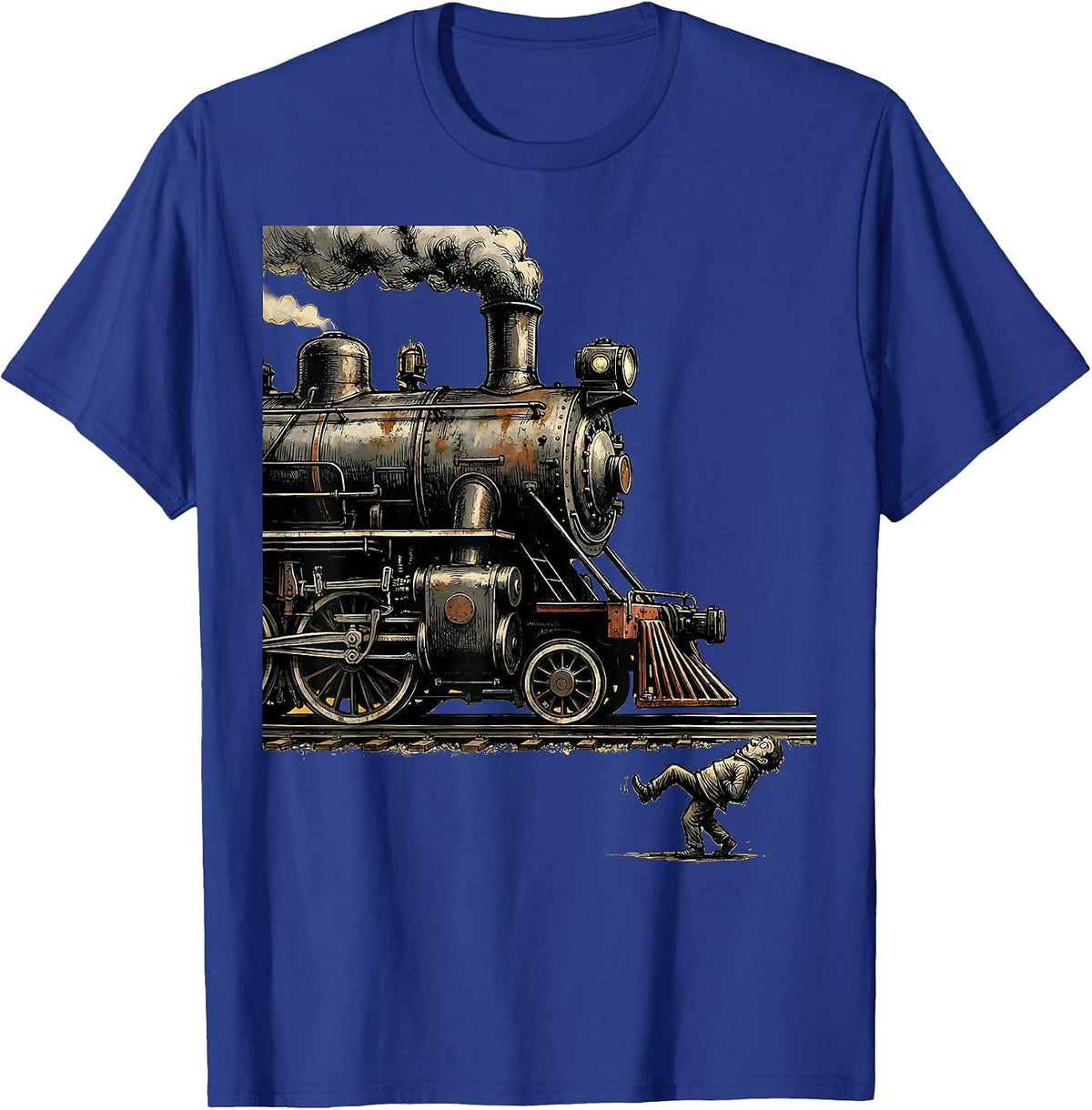 Men's Steam Locomotive Distressed Train Enthusiast Humor T-Shirt - Royal Blue