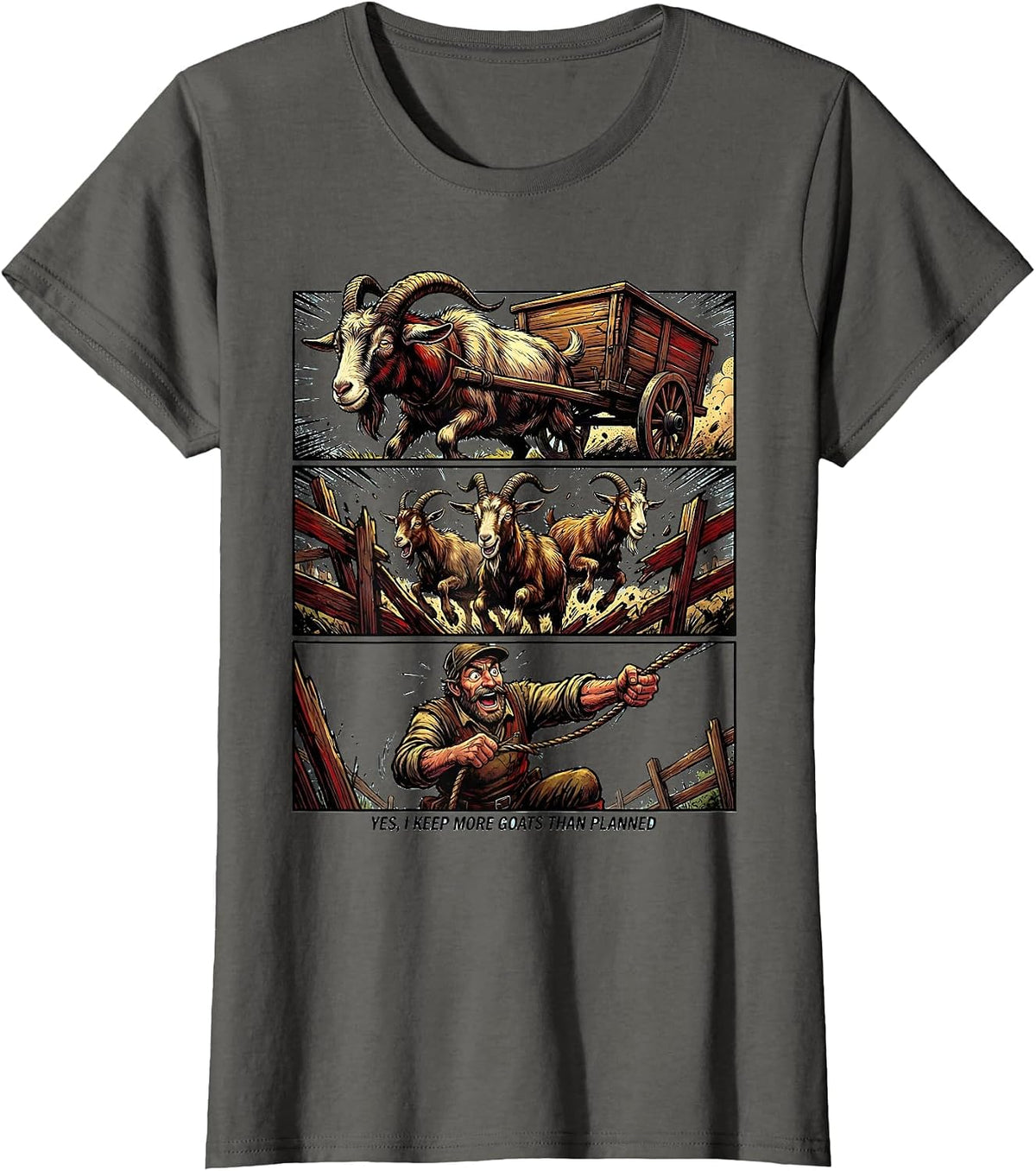 Women's Yes I Keep More Goats Than Planned Funny Goat Lover Comic T-Shirt - Asphalt Grey