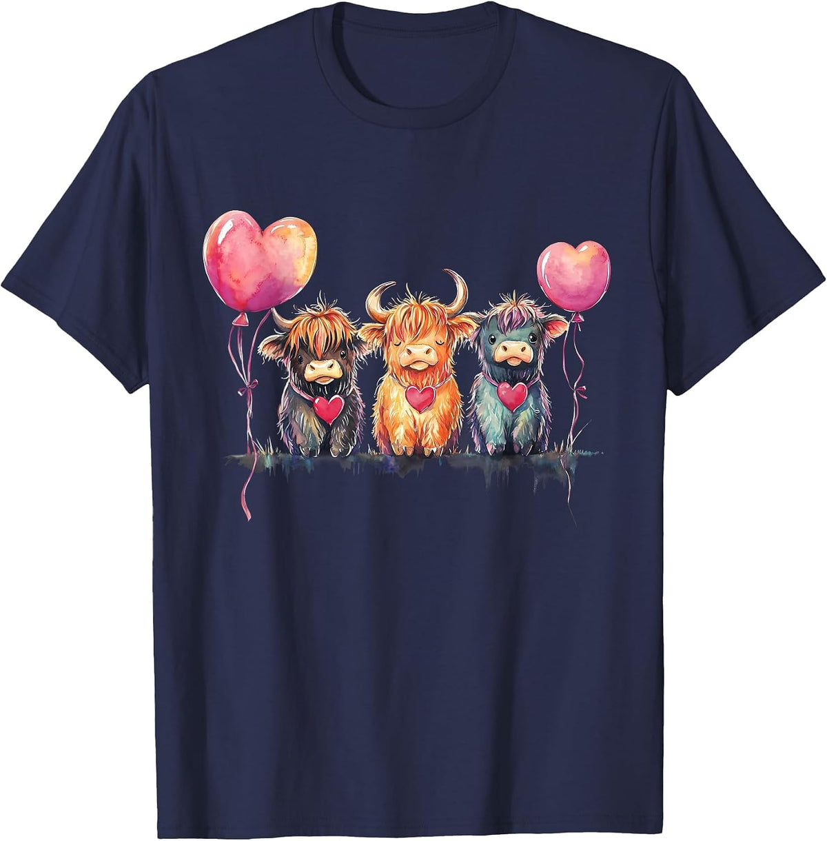 Scottish Highland Cow Messy Bun Scottish Highlander Cow T-Shirt - Navy Blue