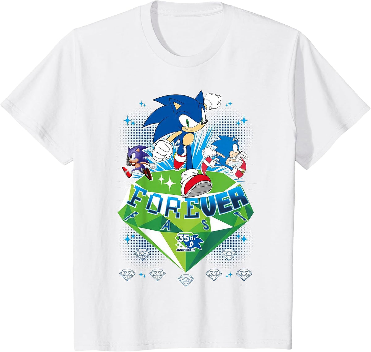Sonic the Hedgehog 35th Anniversary Forever Fast Emerald Run T-Shirt - White