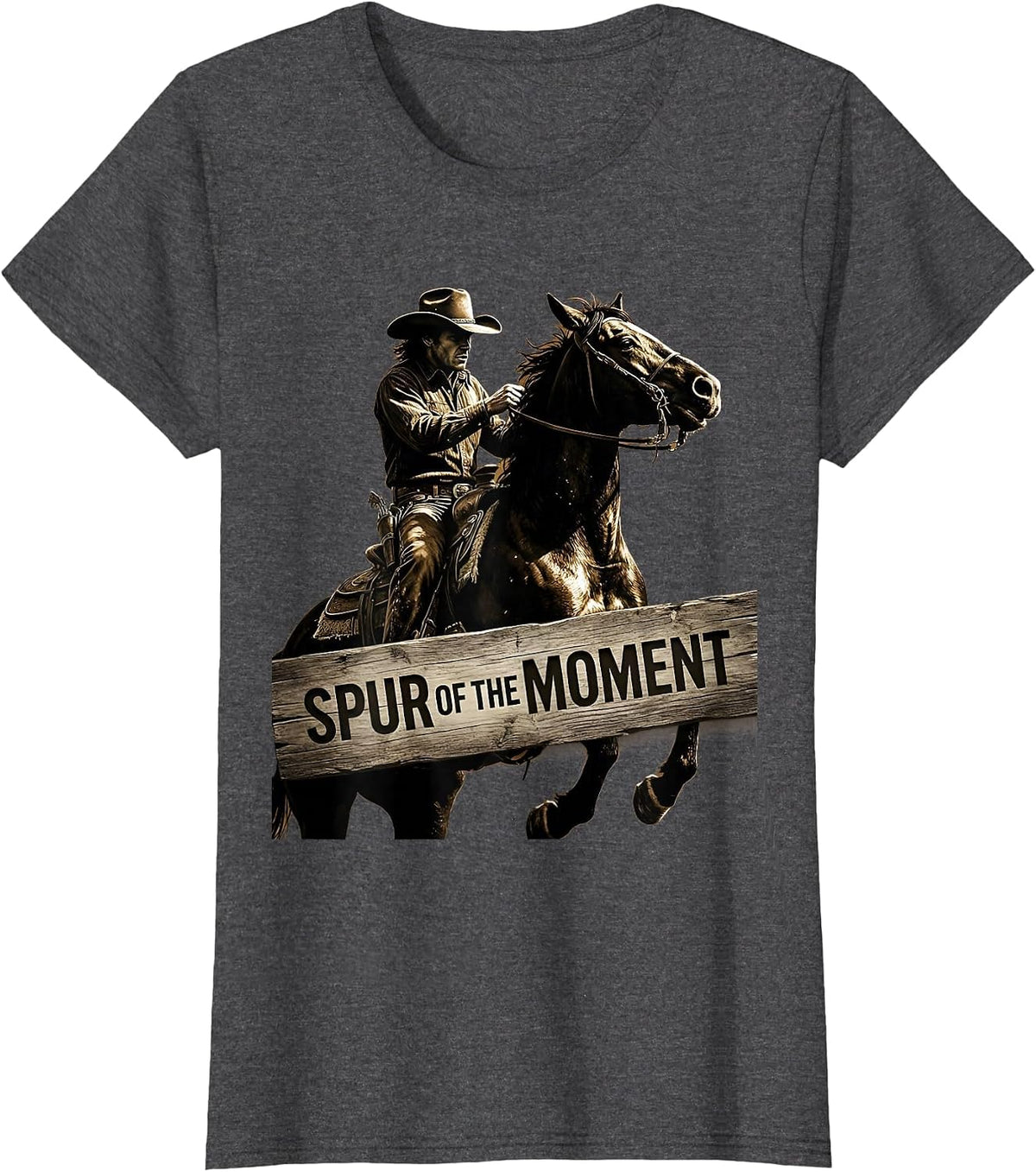 Women's Spur of the Moment Cowgirl Graphic Design T-Shirt - Dark Heather Grey