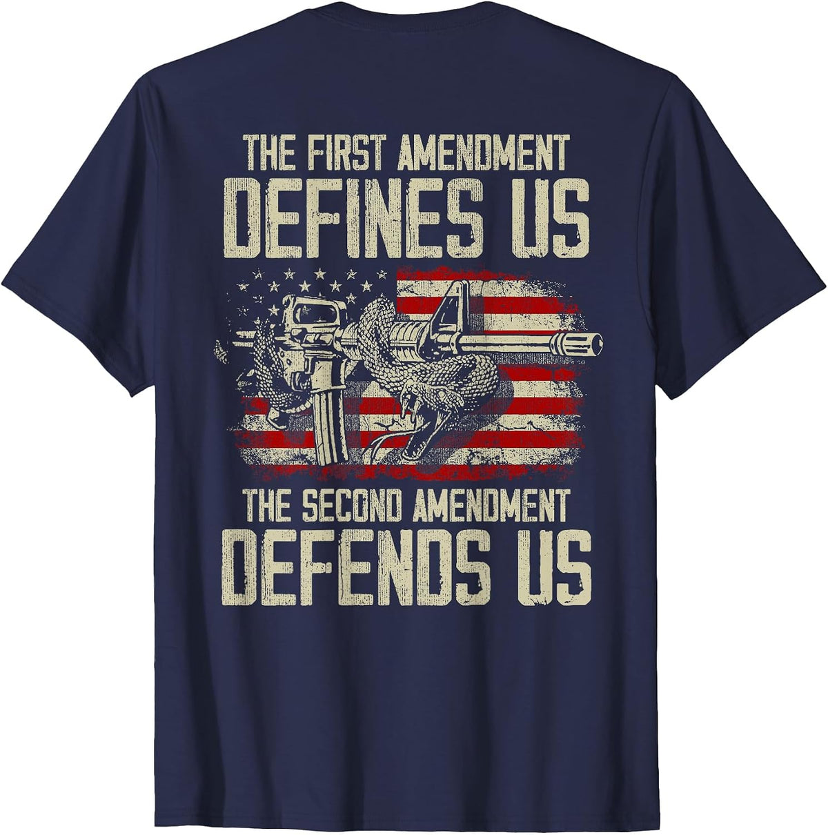 The First Amendment Defines us American Flag (On Back) T-Shirt - Navy Blue