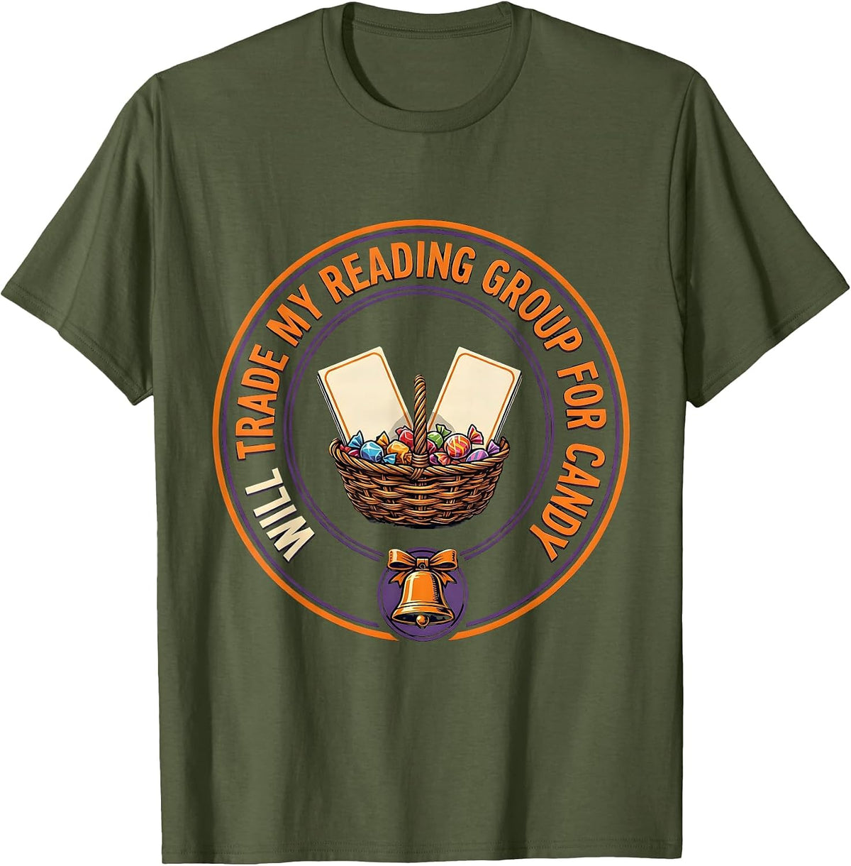 Will Trade My Reading Group For Candy Teacher Halloween T-Shirt - Olive Green