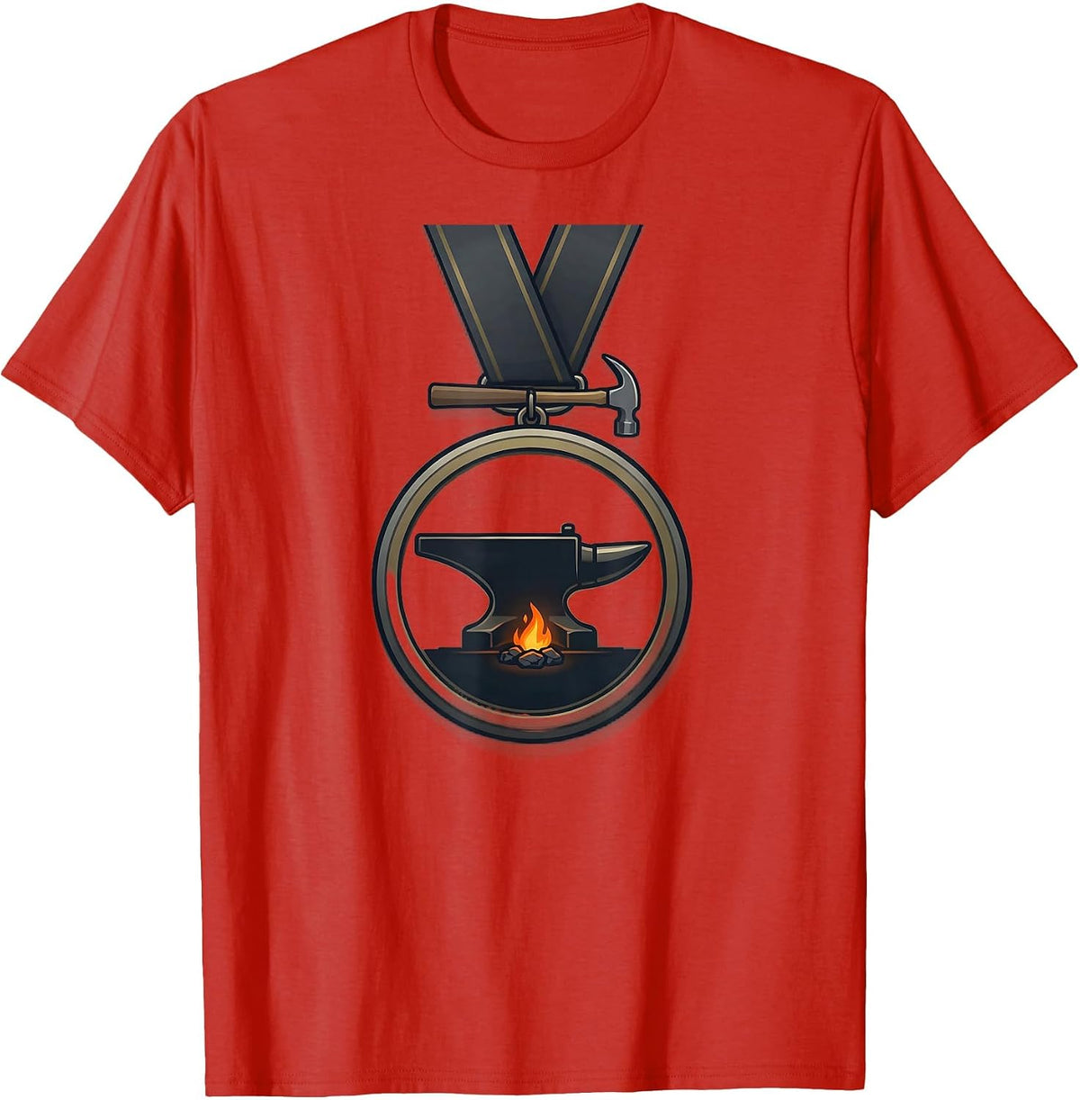 Men's Sealed Anvil Medallion Blacksmith Forge Gift T-Shirt - Red