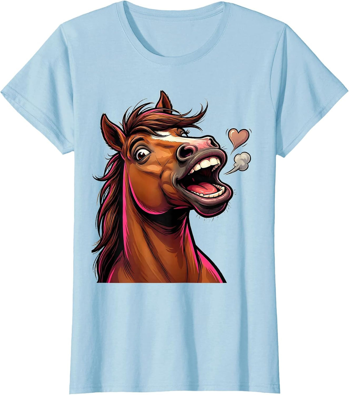Cartoon Horse Grin Flirty Equestrian Valentine T-Shirt - Baby Blue
