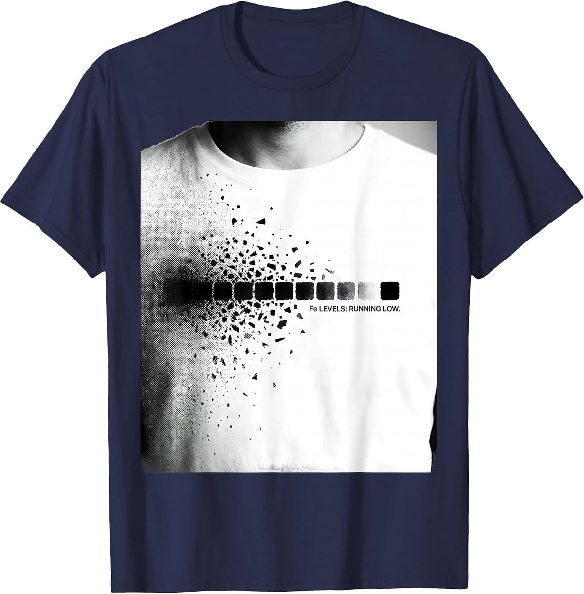 Fe Levels Running Low Science Humor Iron Wordplay T-Shirt - Navy Blue
