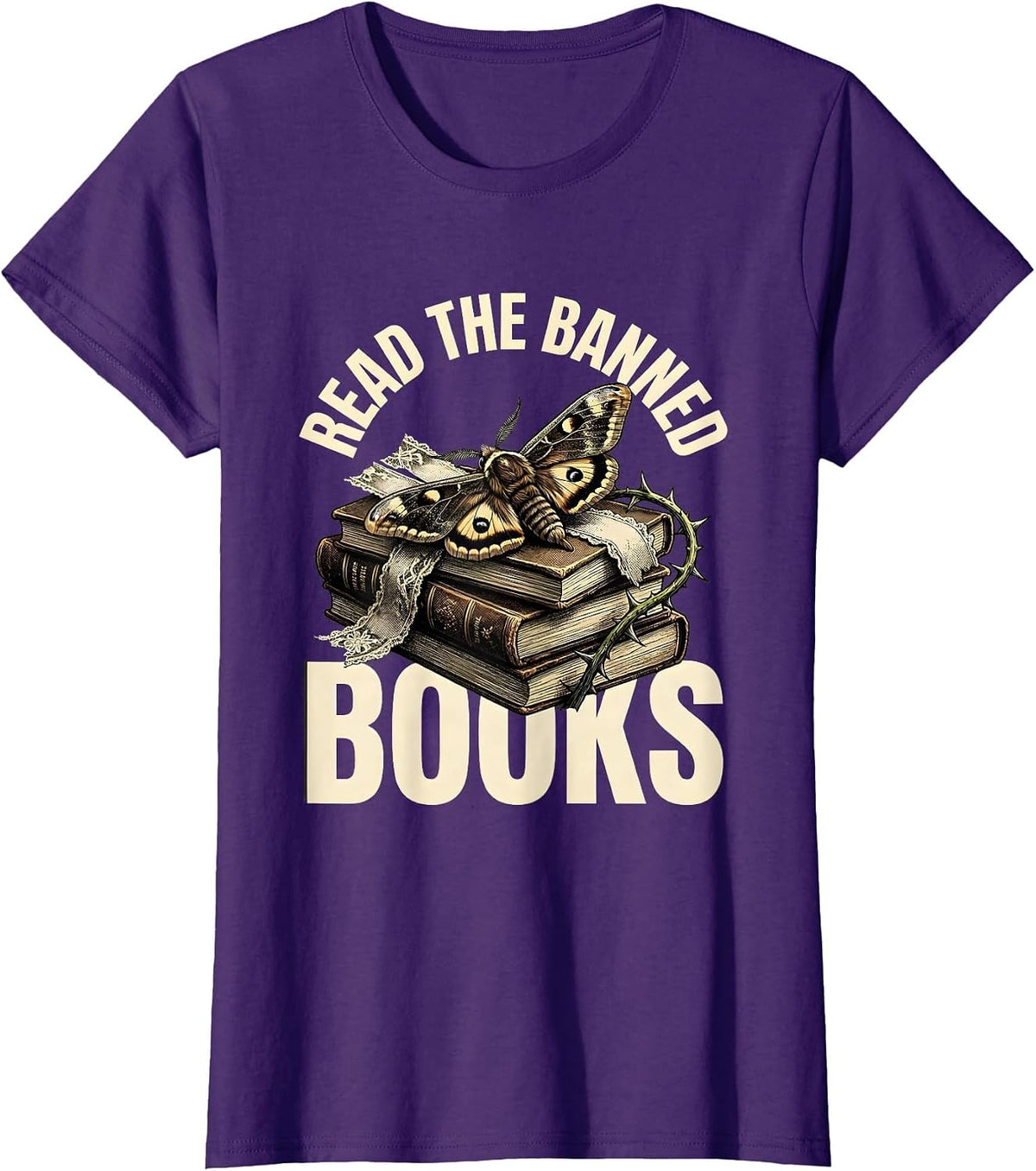 Women's Read the Banned Books Literary Freedom Design T-Shirt - Purple
