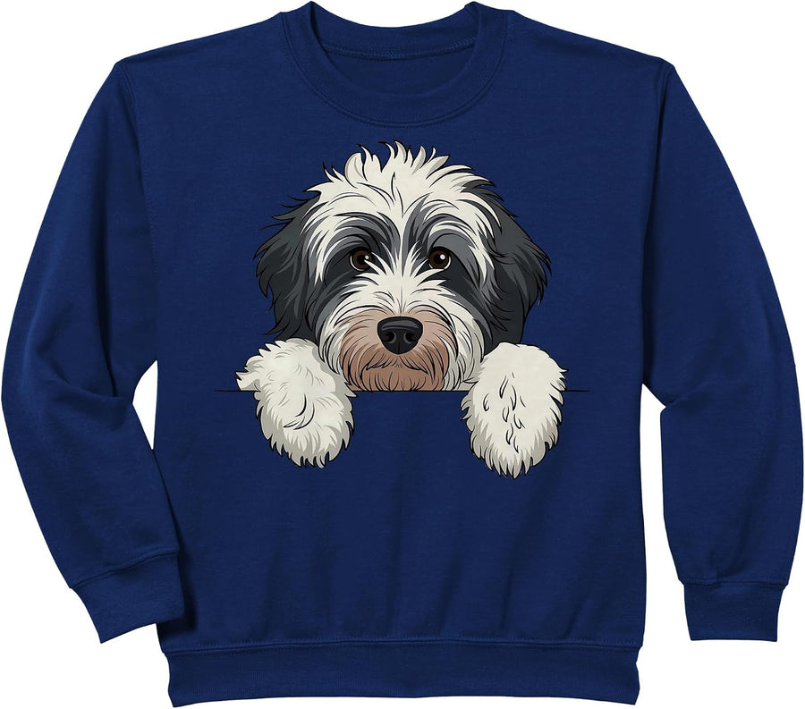Cute Bernedoodle Peeking Doodle Puppy Dog Lover Men Women Sweatshirt - Navy Blue