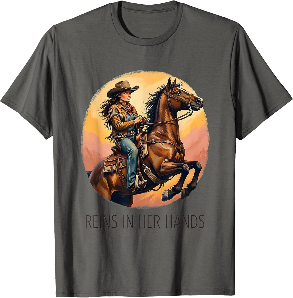 Men's Reins In Her Hands Cowboy Western Design T-Shirt - Asphalt Grey