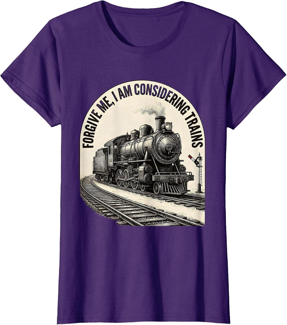 Women's Forgive Me, I Am Considering Trains Vintage Train Enthusiast T-Shirt - Purple