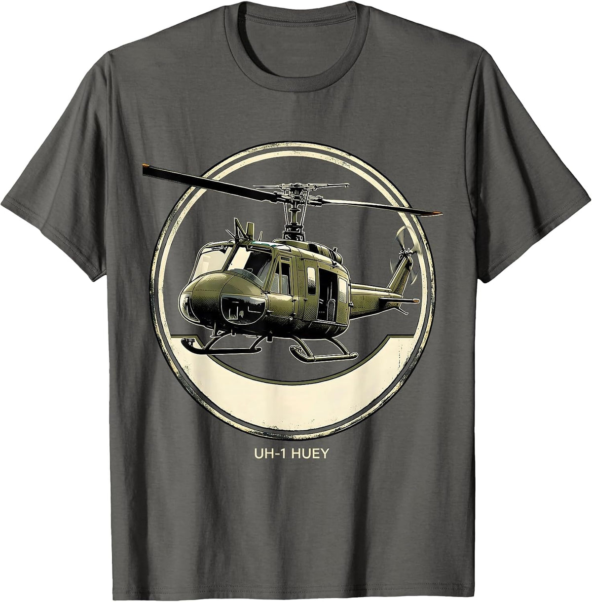 Men's UH-1 Huey Military Helicopter Pilot Veteran Tribute T-Shirt - Asphalt Grey