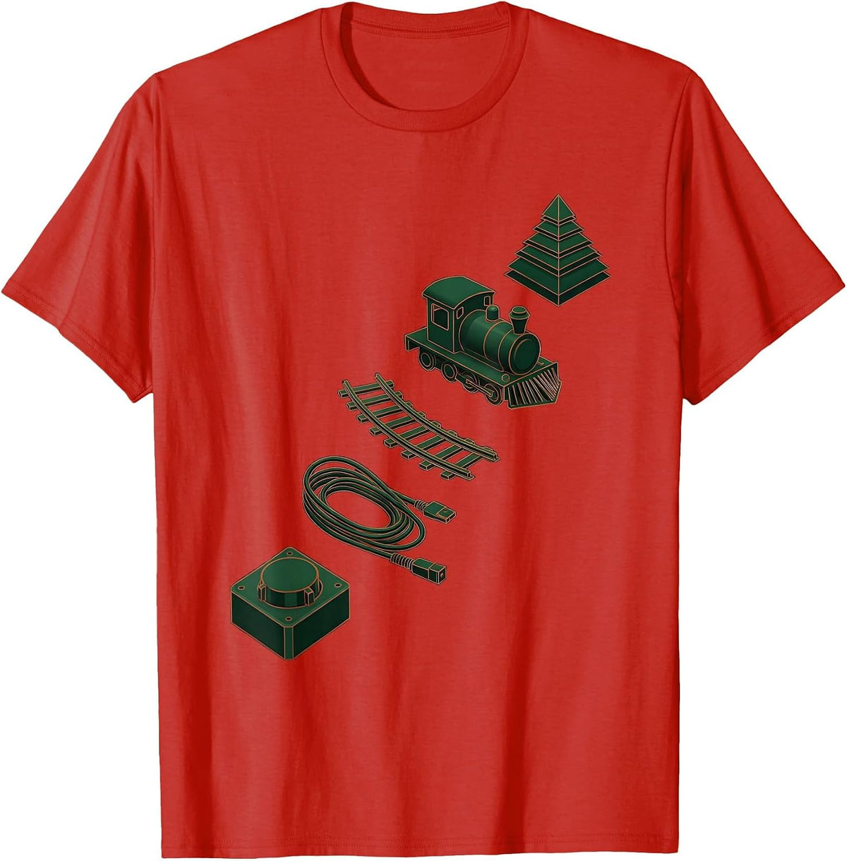 Men's Exploded Train And Tree Kit Vintage Model Railroad T-Shirt - Red