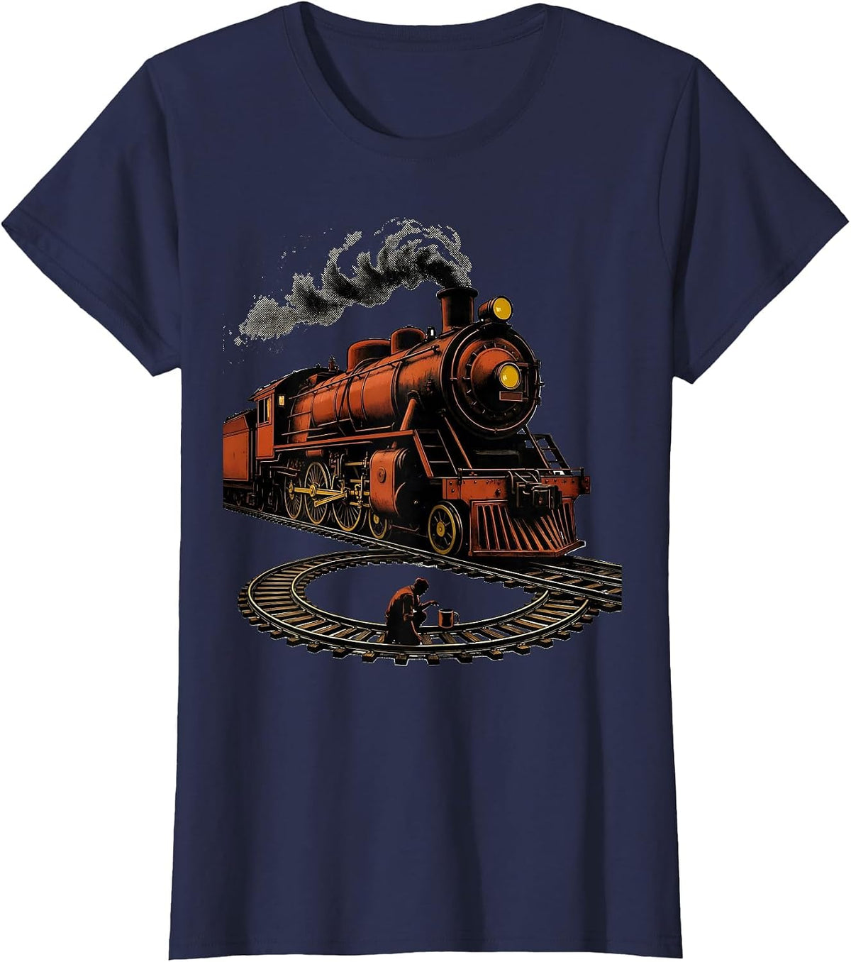 Women's Oversized Steam Locomotive Model Railroad Hobbyist T-Shirt - Navy Blue