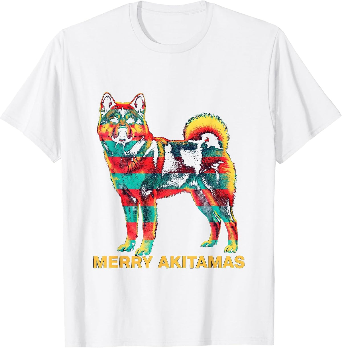 Men's Merry Akitamas Risograph Christmas Dog Breed Lover Novelty T-Shirt - White
