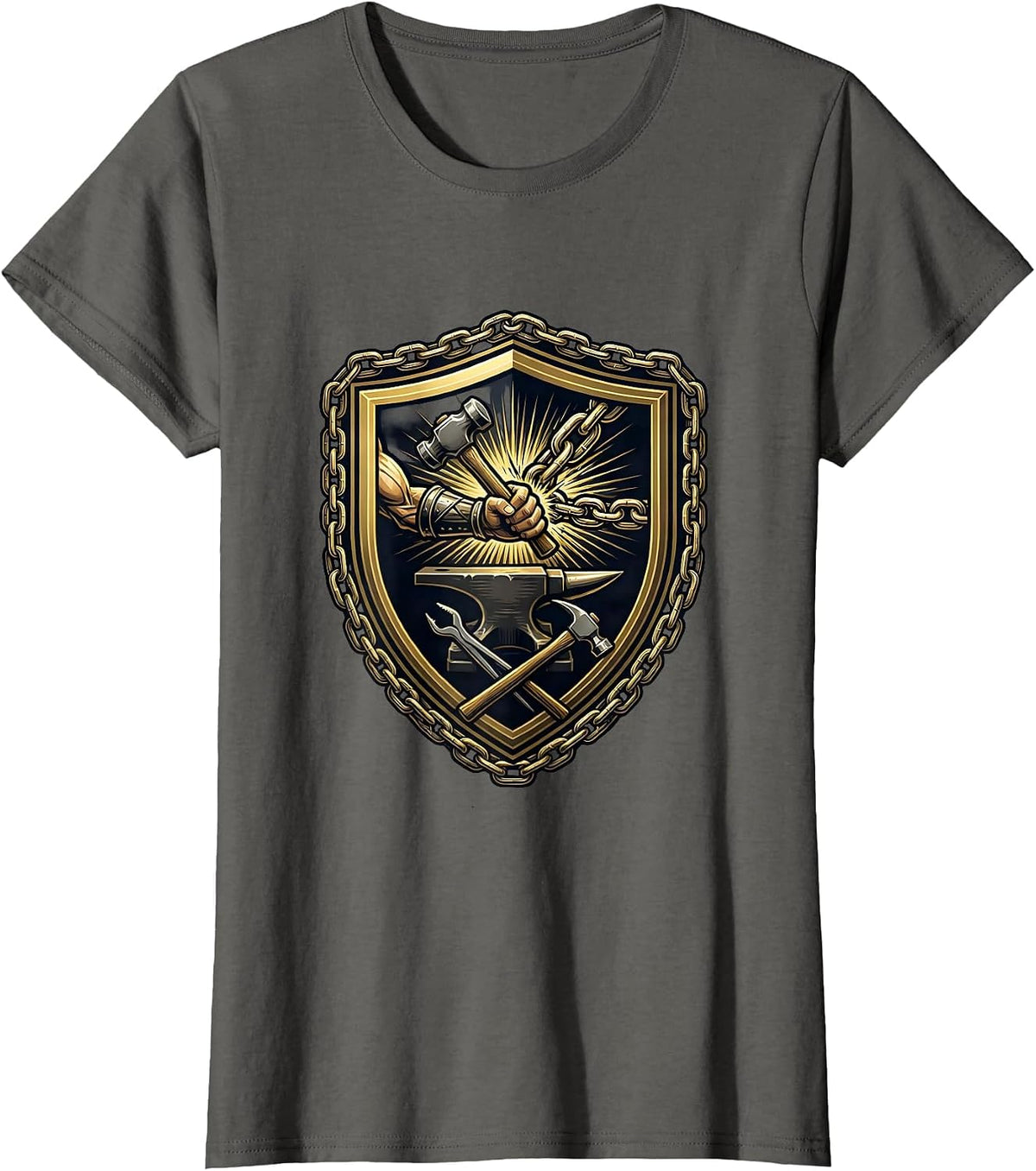 Women's Medieval Blacksmith Forging Chainmail Anvil Art T-Shirt - Asphalt Grey