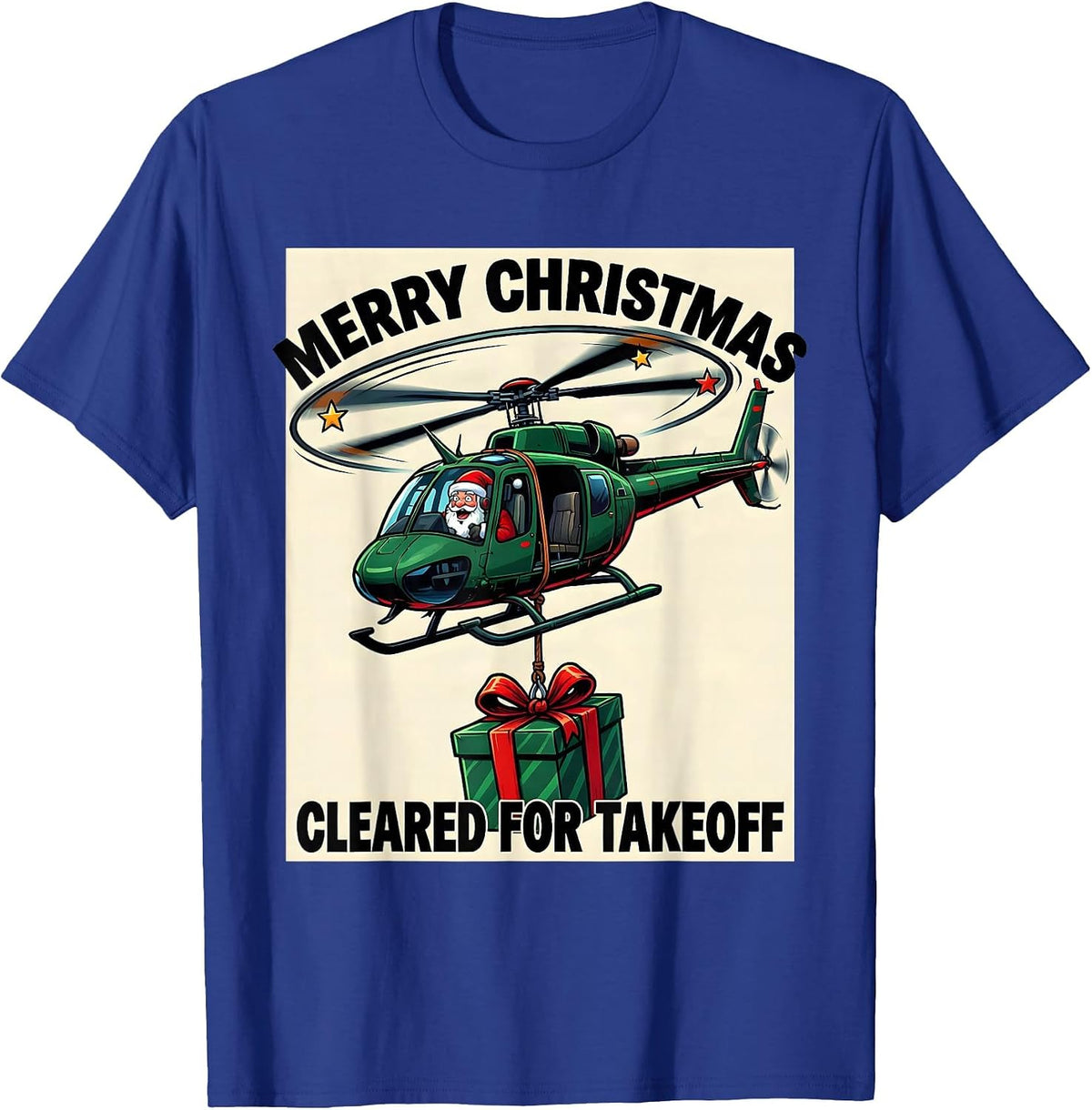 Merry Christmas Cleared For Takeoff Cartoon Pilot Aviation T-Shirt - Royal Blue