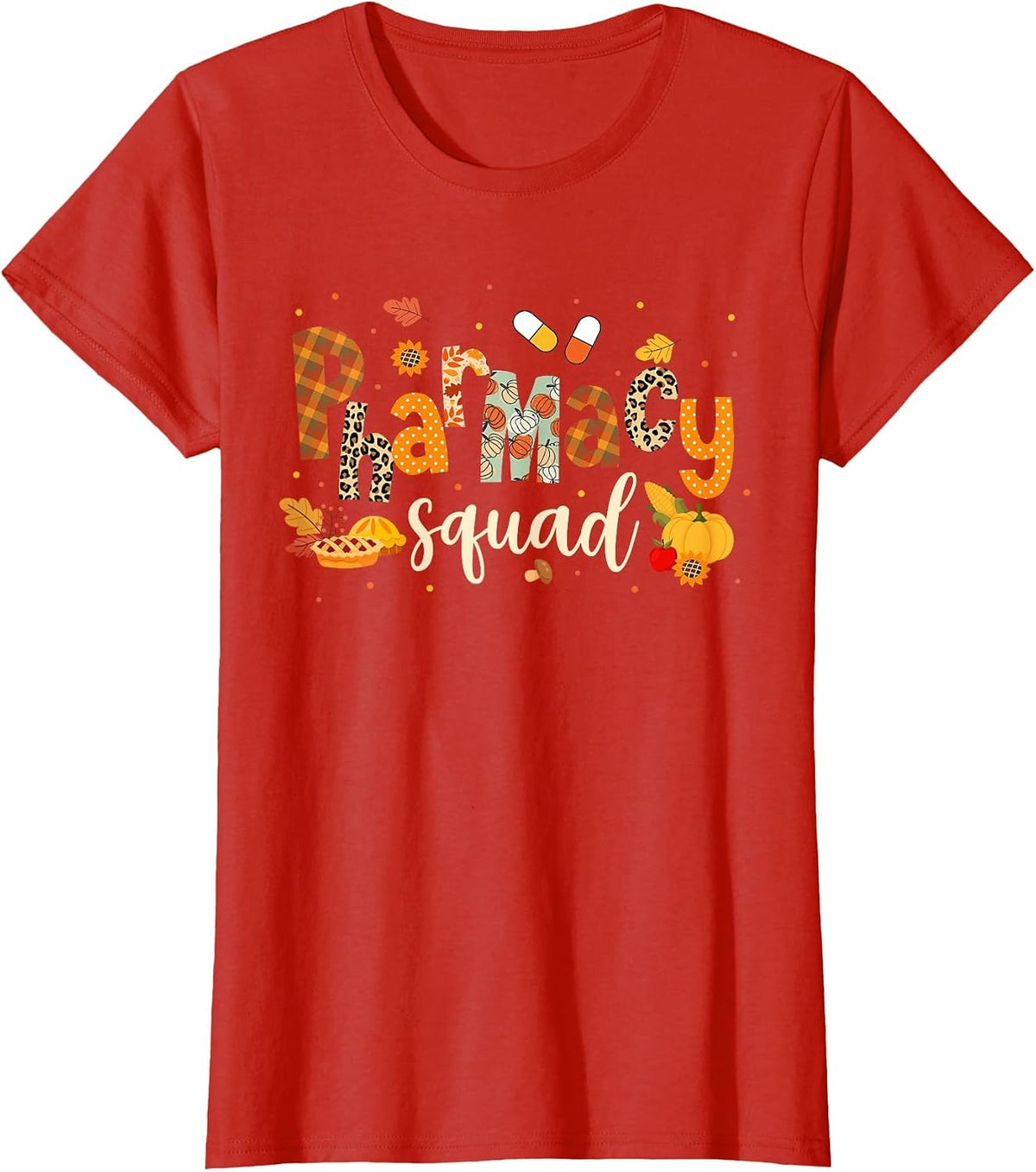 Funny Pharmacy Squad Pharmacist Thanksgiving Fall Pumpkin T-Shirt - Red