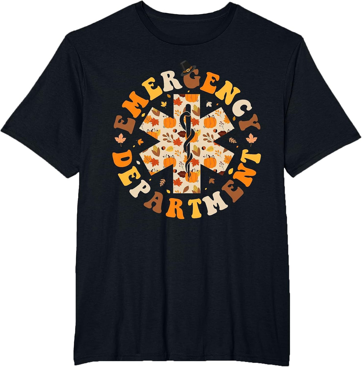 Emergency Department ER Nurse Fall Pumpkin Thanksgiving T-Shirt - Black