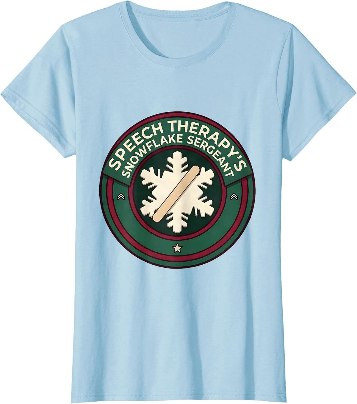 Speech Therapy's Snowflake Sergeant Funny SLP Christmas T-Shirt - Baby Blue