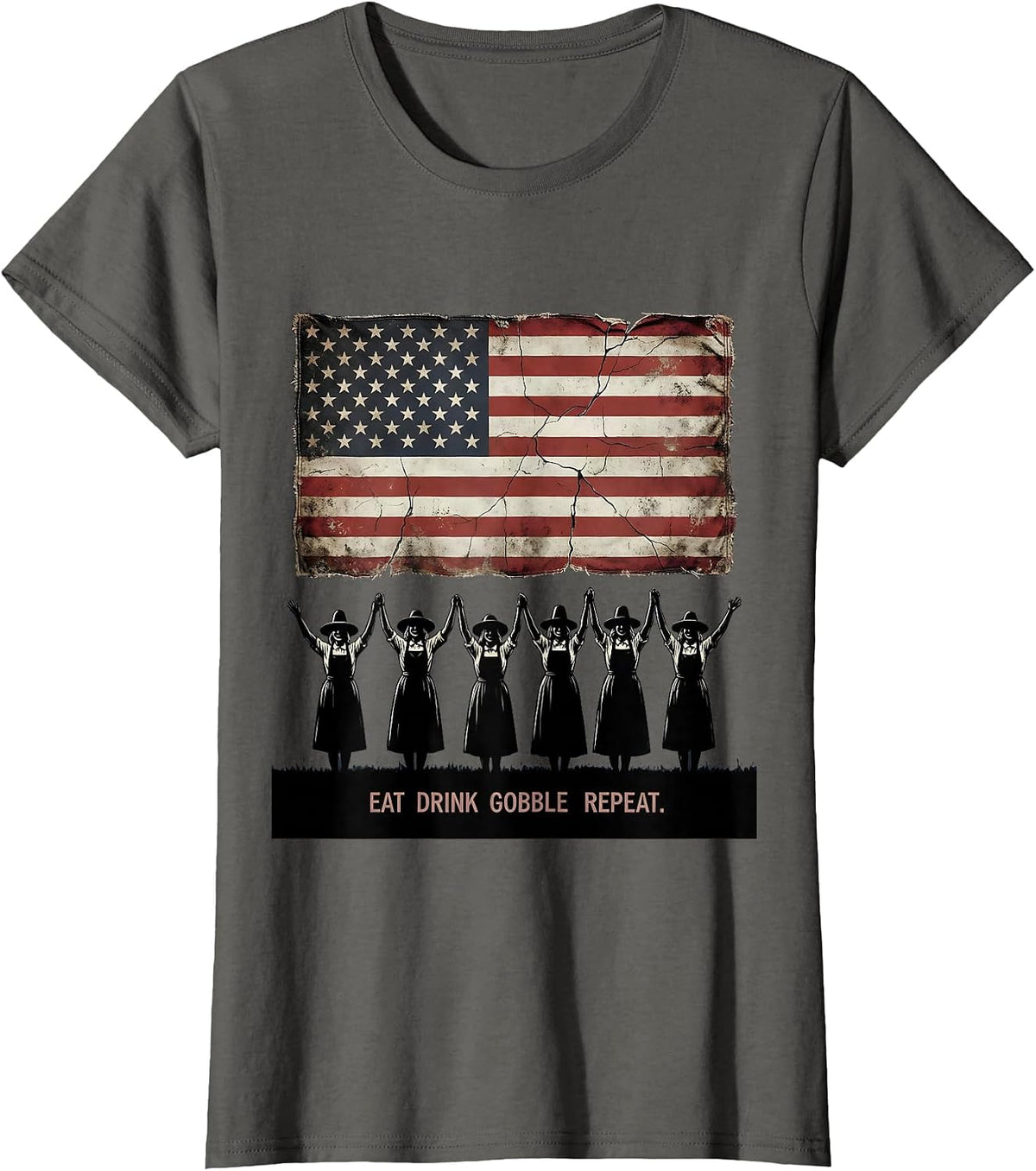 Women's Eat Drink Gobble Repeat Thanksgiving Design T-Shirt - Asphalt Grey